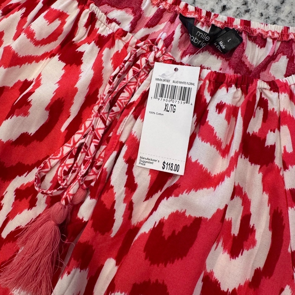 Mlle Gabrielle Pink Red Ikat Boho Tassel Dress Size L NWT - Picture 6 of 11